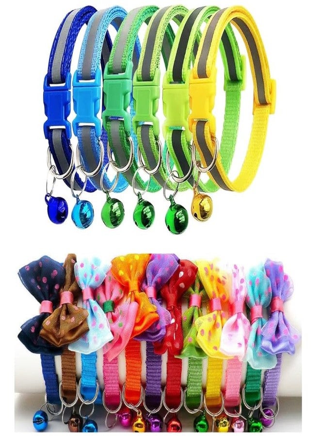 KittuPet Pack of 6 pcs Collar Each Collar is 3 pcs Bow Deisgn and 3 pcs refletcive Interactive Collar for Your Kitten Pupies Dog Size 10 MM Random Color - Image 1